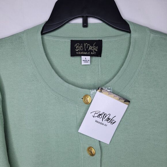 Bob Mackie Cardigan Womens Large Green Artsy NWT - Picture 2 of 12